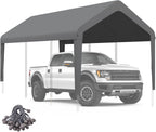 Carport Canopy 10'x20' Heavy Duty Replacement Cover, Garage Shelter Cover 800D Oxford Waterproof & UV Protected Tarp with Ball Bungees, Not Include Frame（Gray）