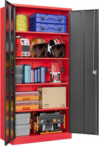 Letaya Metal Storage Cabinets with Lock, 72" Tall Locker Organizer Steel Cabinets, Adjustable Layers Shelves 2 Doors for Home, Office, Warehouse,Garage(Black Red)