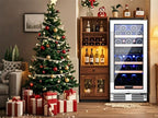 BODEGA 15 Inch Wine Fridge, 30 Bottles Dual Zone Wine Cooler, 41-68°F Wine Refrigerators Free standing, Soft LED Dual Zone Wine Fridge, Built-in or Freestanding for Home/Bar/Kitchen (3.2 cu.ft), Black