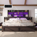 King Bed Frame with 49.6" Bookcase Headboard & 2 Bedside Stoage Racks & 4 Drawers, Farmhouse Wood Bed Frame with RGB LED & Charging Station, No Box Spring Needed, Black