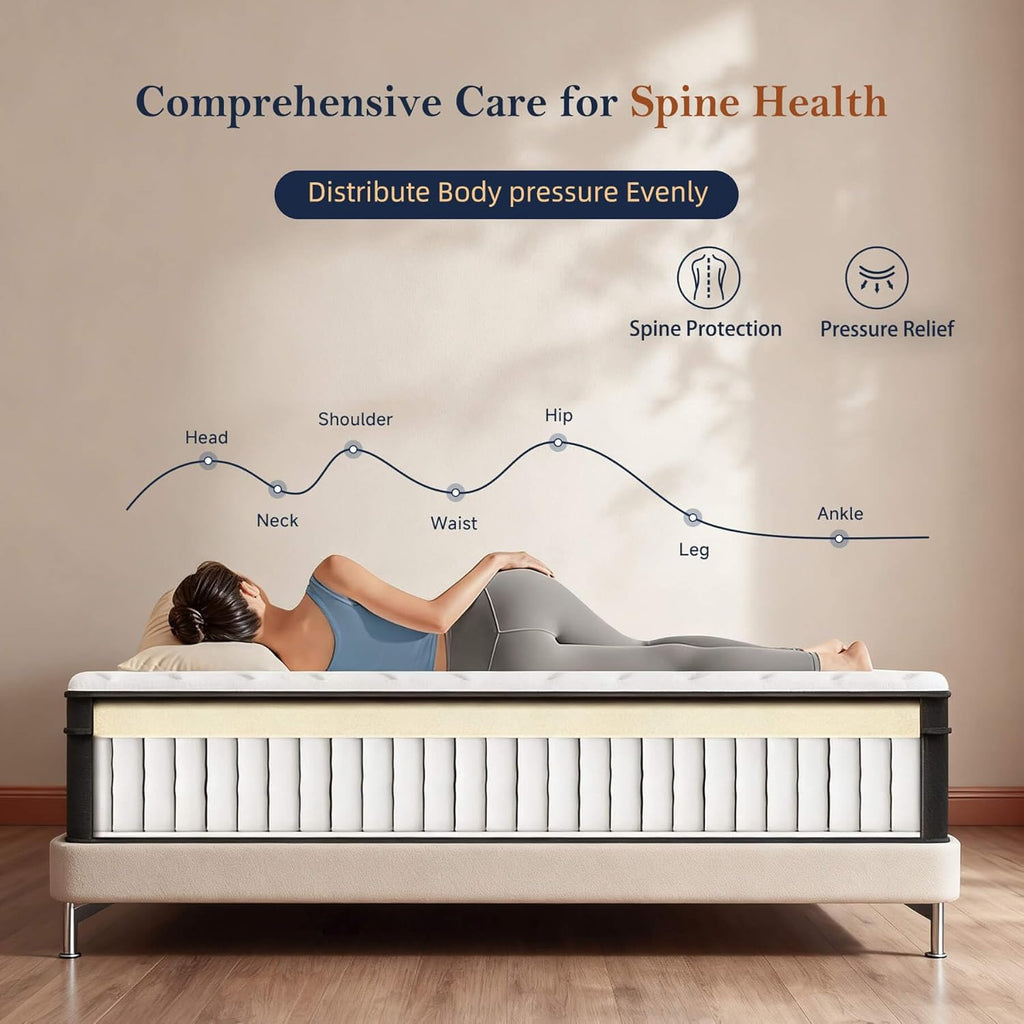 HELFIM® Queen Mattress - 12 Inch Medium Firm Ergonomic Mattress, Hybrid Zoned Pocket Springs with Memory Foam for Spinal Support & Motion Isolation - CertiPUR-US Certified, 365-Night Trial