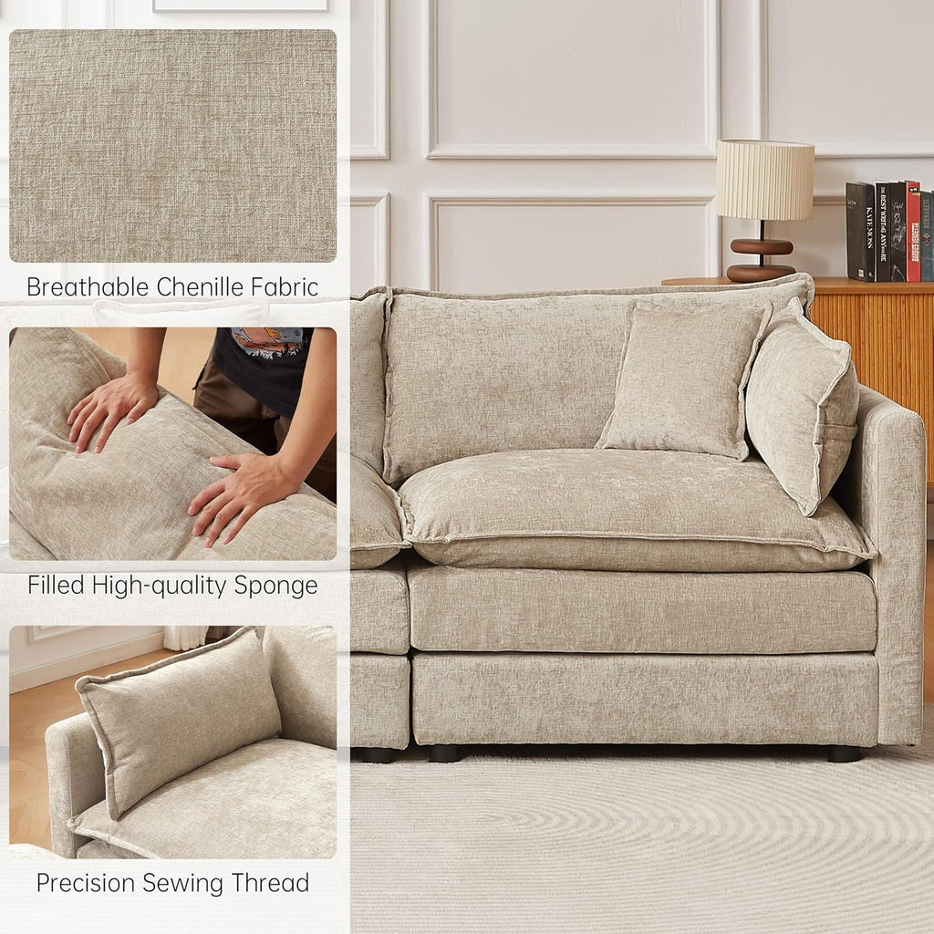HIPIHOM Modular Sectional Sofa, 112.2 Inch L Shaped Couch Set with Armrests, 3-Seater Comfy Cloud Couches for Living Room Apartment, Coffee