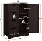 Yaheetech Large Bathroom Floor Cabinet with 4 Drawers and Single Door Cabinet, Freestanding Storage Cabinet for Living Room Kitchen Hallway, Espresso