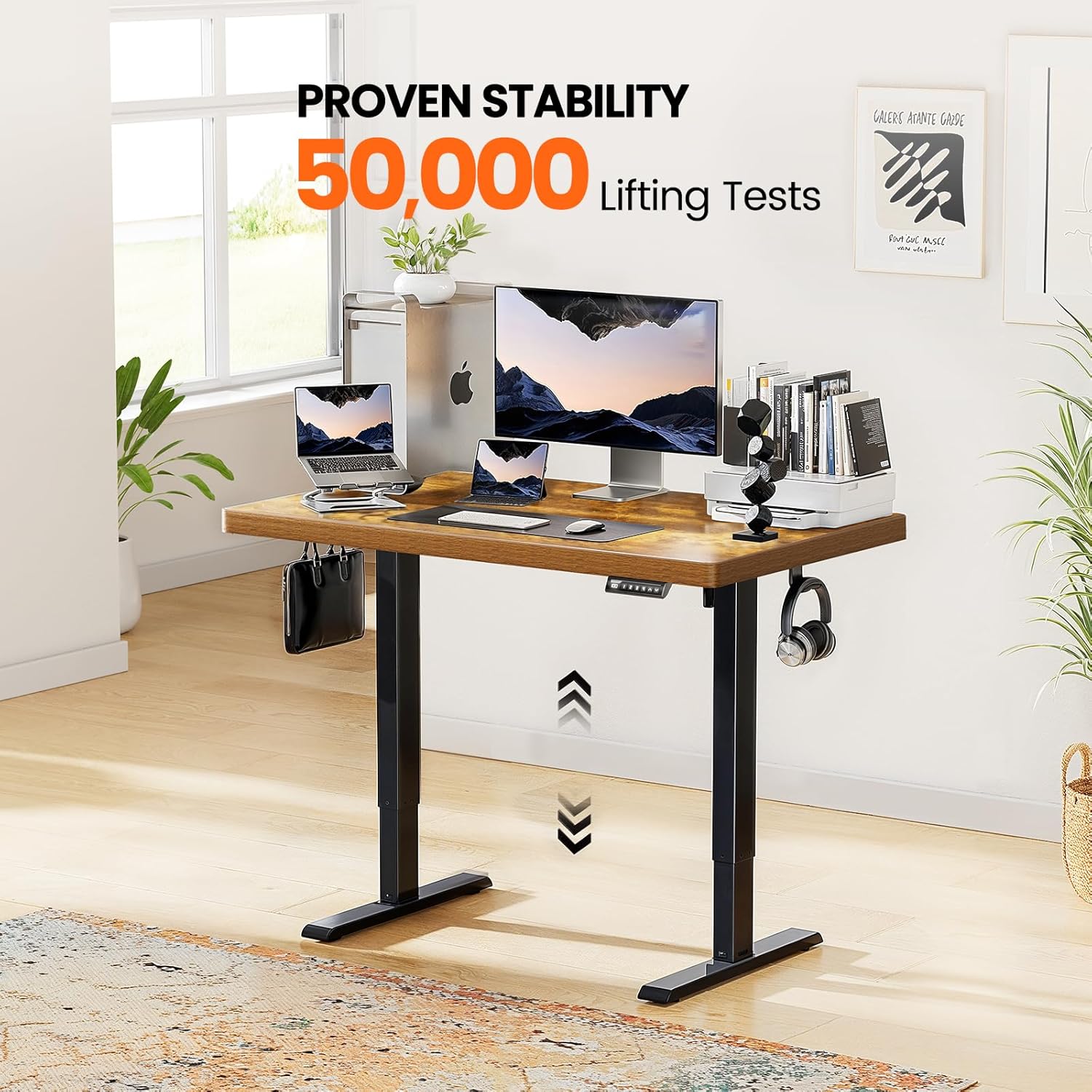 ErGear Standing Desk, 48 x 30 inch Whole-Piece Desktop Height Adjustable, Electric Sit Stand Desk with 4 Height Memory Setting, Ergonomic Desk for Home Office, Vintage Brown, EGESD74V