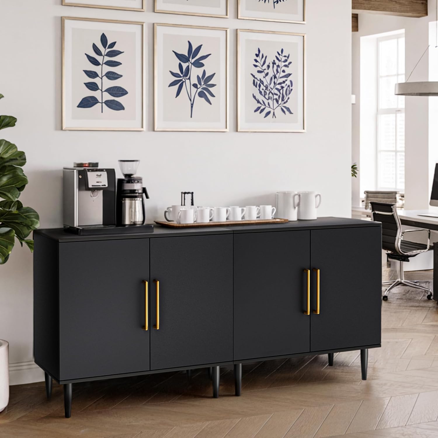 Vrullu Modern Storage Cabinet, Free Standing Buffet Cabinet, Black Sideboard and Buffet Storage, Wood Accent Furniture for Living Room, Hallway, Entryway, Dining Room (1, Black) | Modern, Sideboard, Buffet Storage, with Doors, Accent Cabinet, 1