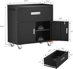 LCAOPC Metal Garage Storage Cabinet with Wheels, Lockable Rolling Tool Chest with Wheels, Tool Cabinet on Wheels, Metal Rolling Utility Cabinet for Home, Office, Garage and Workshop, Black