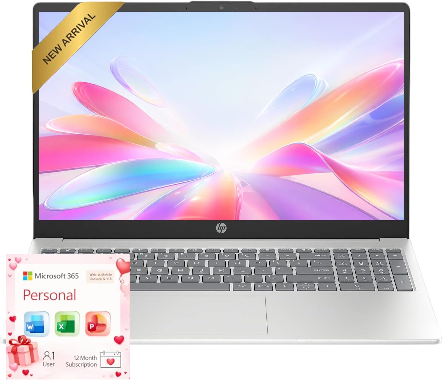 HP 15.6" Business Laptop Computer with Microsoft 365 • 2026 Edition • 8GB RAM • Copilot AI • Intel 4-Core N100 CPU • 1.1TB Storage (1TB OneDrive + 128GB SSD) • Windows 11 • w/o Mouse