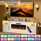 Fireplace TV Stand with 36" Fireplace Up to 80" TVs,70" Entertainment Center with LED Lights,Remote Control,TV Media Console with Storage Cabinets for Living Room, White+White
