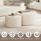 BSHOMGI Round Coffee Table Set of 2, Movable Ottoman for Corduroy Cloud Sectional Couches Circle Foam Round Side Table for Living Room, Entryway Set, 32"+17" Footrest No Assembly (Beige, 32"+17")