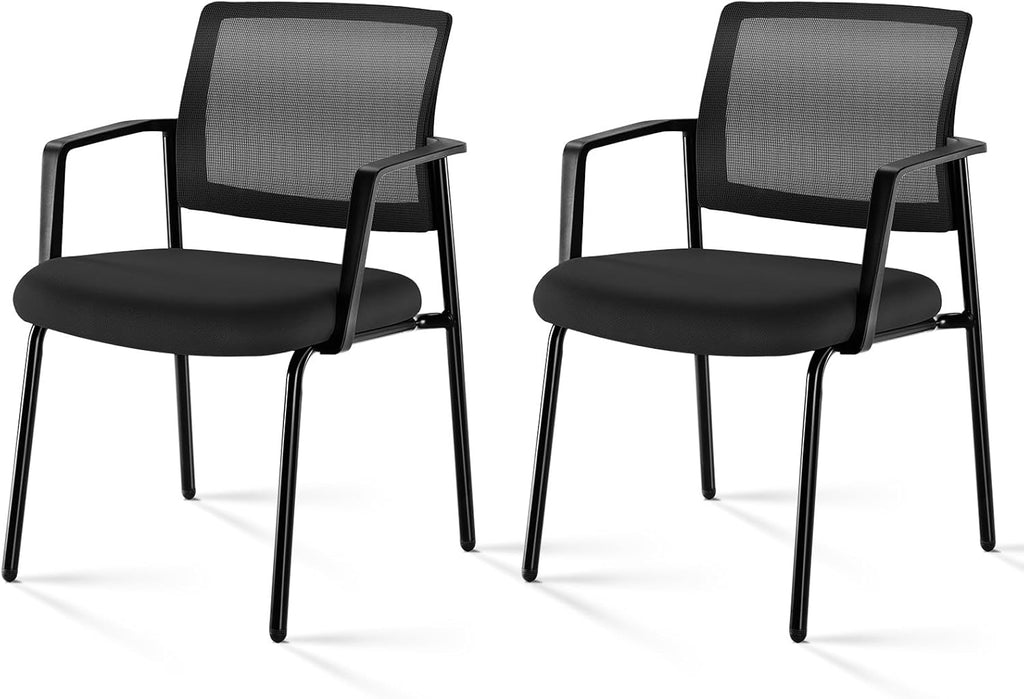 Sweetcrispy Mesh Back Stacking Arm Chairs, Upholstered Fabric Stacking Chairs, Sturdy Metal Office Chairs, Easy to Use and Store, Outdoor and Indoor, for Home, School, Party, Church, 2 Pack Black