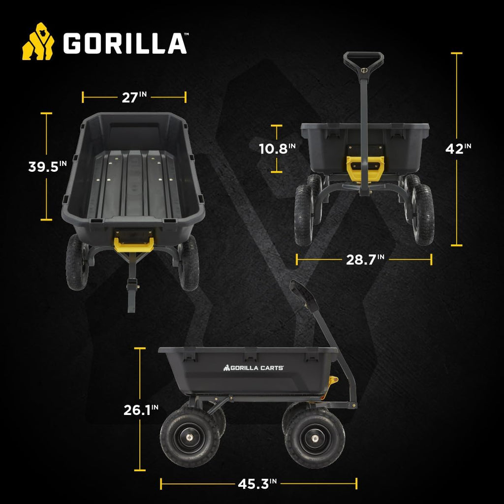 Gorilla Carts 7GCG-NF Heavy-Duty Poly Dump Garden Cart with No-Flat Tires  7 Cubic Feet  1200-Pound Capacity  Black  Amazon Exclusive