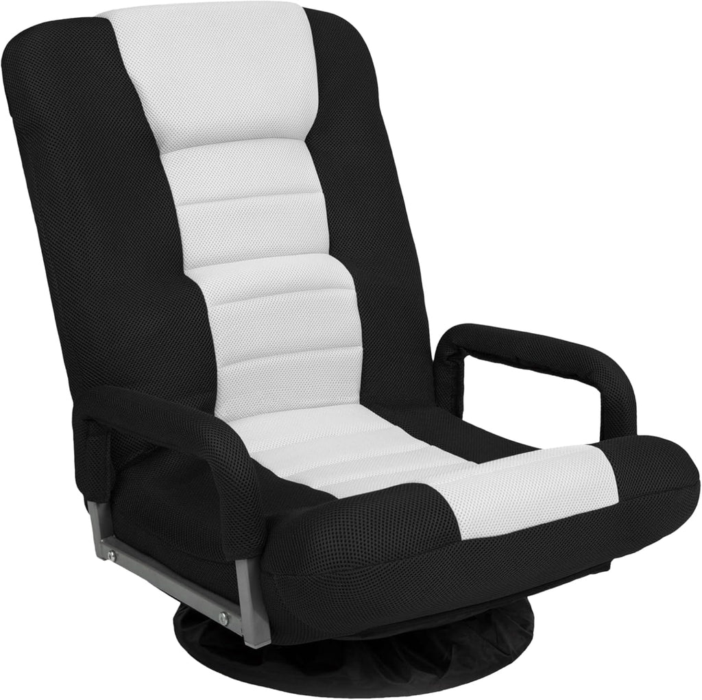 Best Choice Products Swivel Gaming Chair 360 Degree Multipurpose Floor Chair Rocker for TV, Reading, Playing Video Games w/Lumbar Support, Armrest Handles, Adjustable Foldable Backrest - Black/White