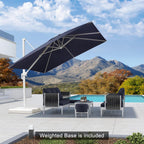 PURPLE LEAF 10 FT Patio Umbrella With Base White Cantilever Umbrella Square Outdoor Offset Umbrella Windproof with 360° Rotation for Garden Deck Pool, Navy Blue
