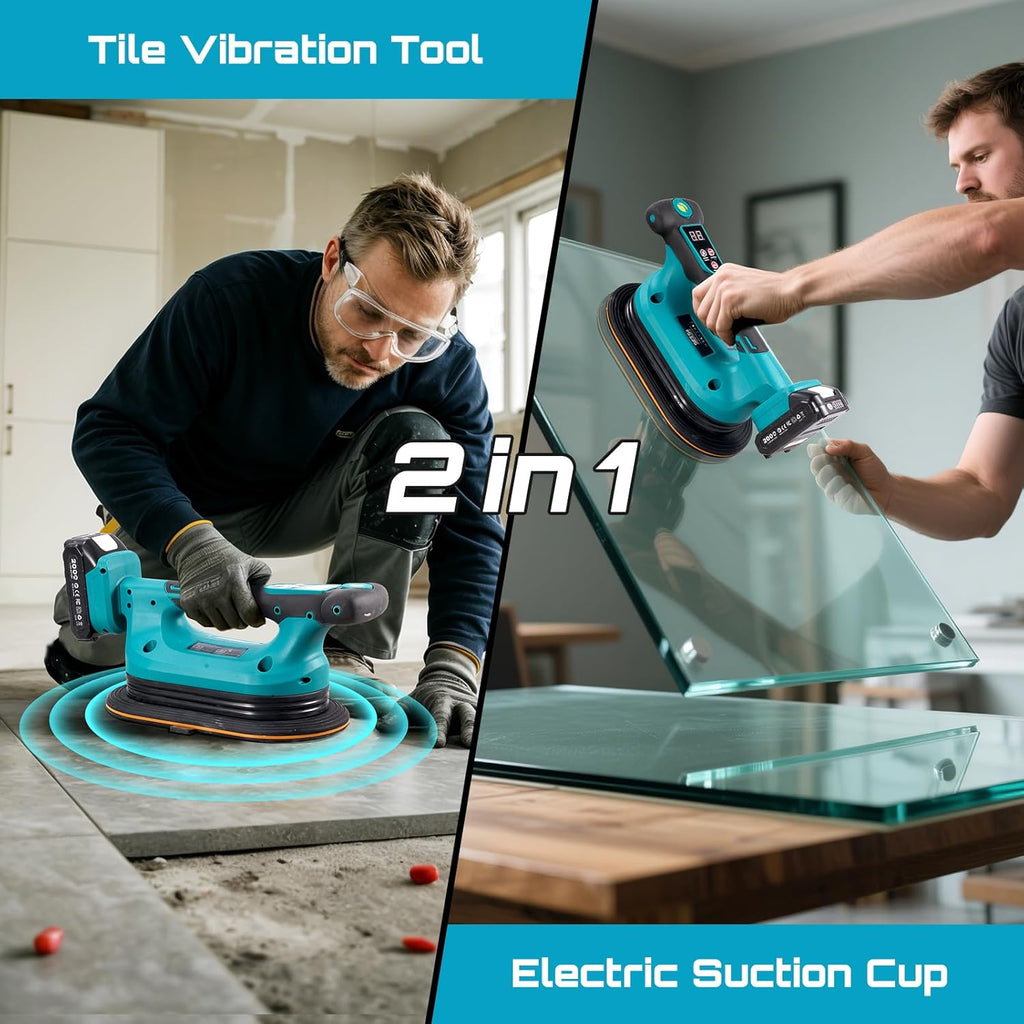 SEESII 2-in-1 Tile Vibration Tool & Electric Suction Cup 285mm – 12 Speeds, 10 Hours Runtime, Fits 12×12in to 89×89in Tiles, 250kg/550lbs Suction Power – For Wall & Floor Tile Installation (K919B)