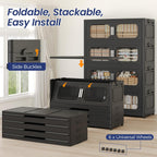 200Gal Extra Large Stackable Storage Bins with Lid & Wheels & Doors, 200QT/50GAL 4-Tiers Collapsible Closet Organizers Plastic Containers Drawers Boxes for Home Kitchen Bedroom, Black
