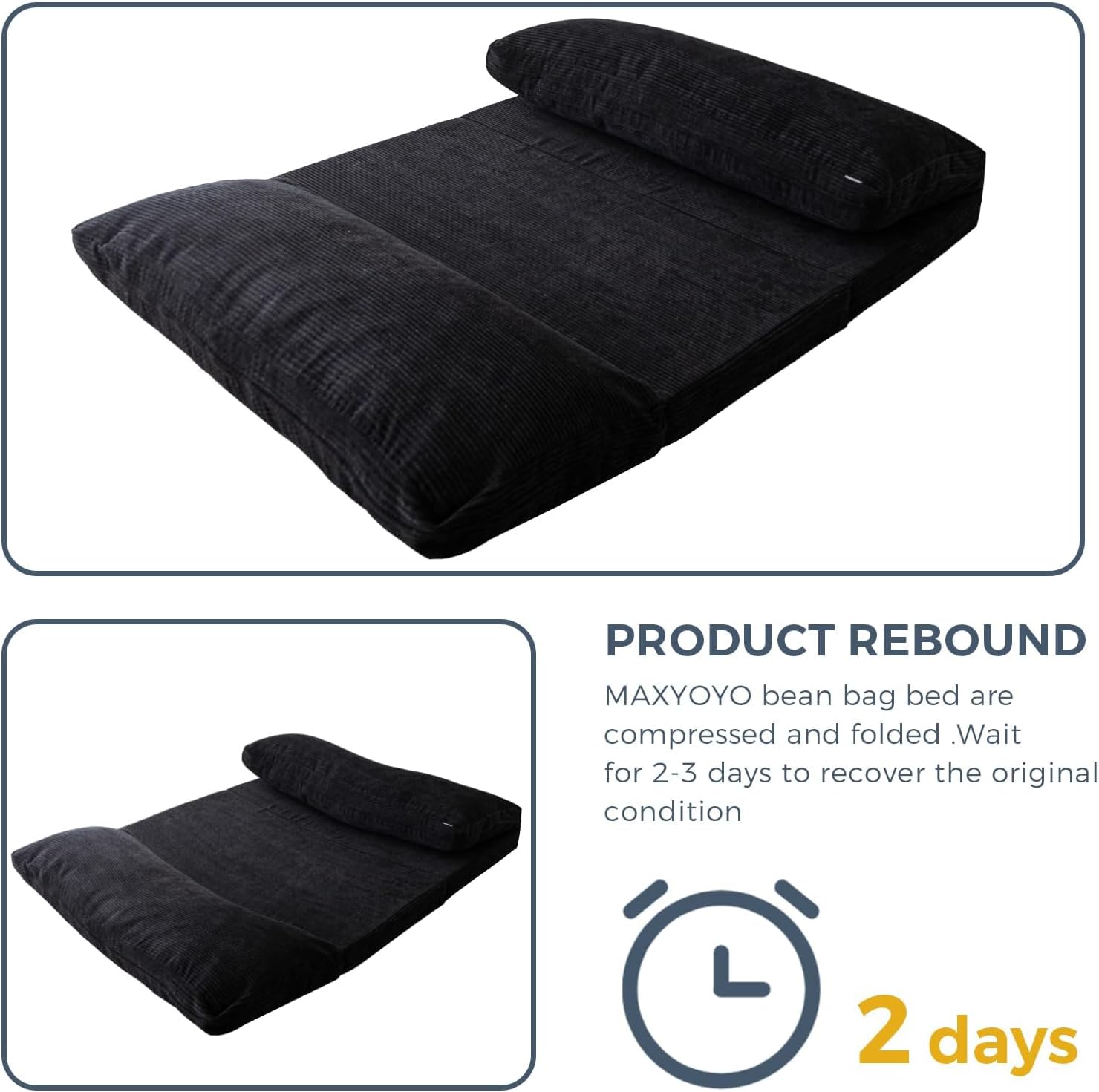 MAXYOYO Folding Sofa Bed, Extra Thick and Long Floor Sofa Convertible Sleeper Chair with Washable Cover, Floor Couch Lounge Bean Bag Bed for Living Room, Black, 30"x95"