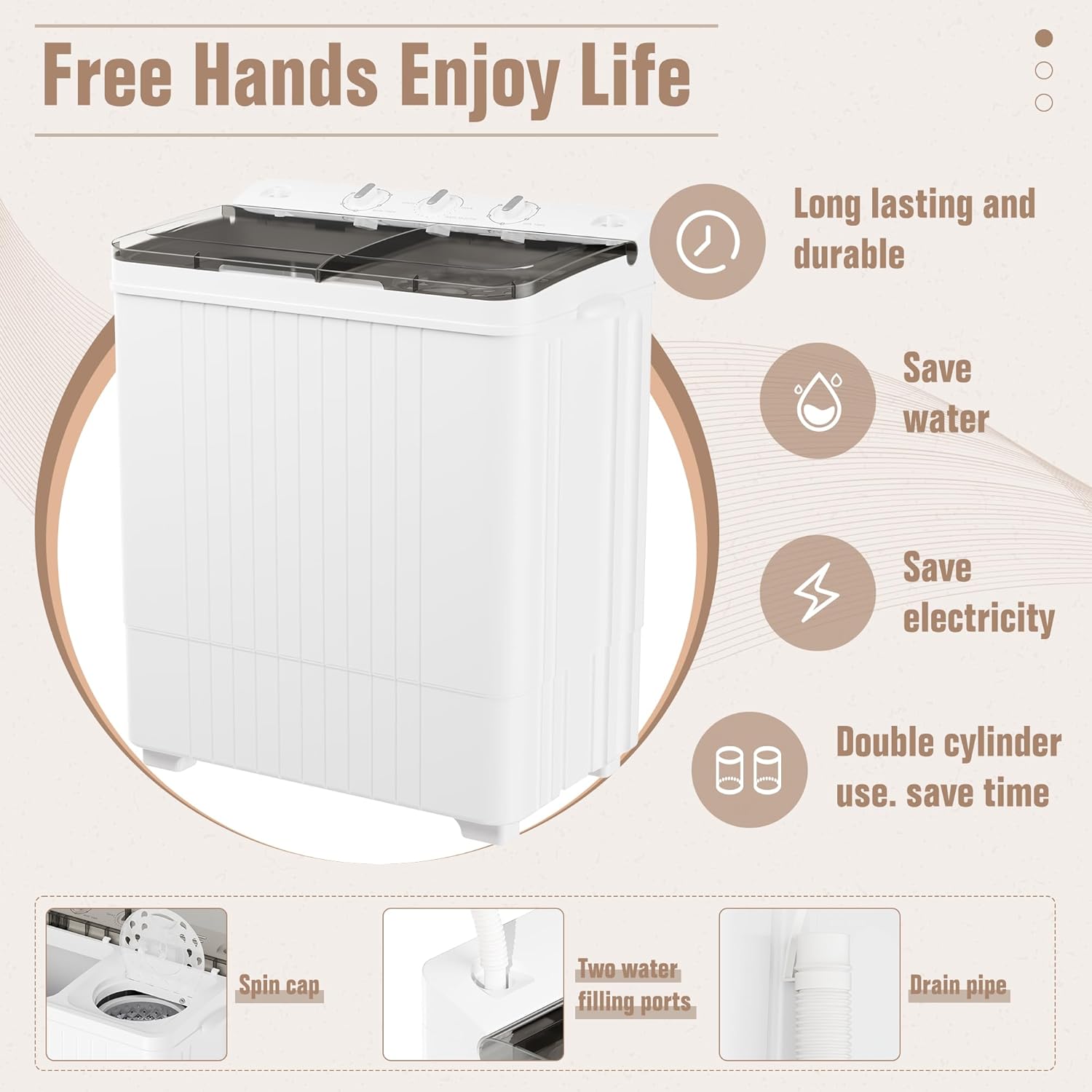 Portable Washing Machine, Twin Tub 28 Lbs Capacity Laundry, Mini Compact Washer and Spin Dryer Combo with Spin Cycle for Home, RVs, Apartment, Grey