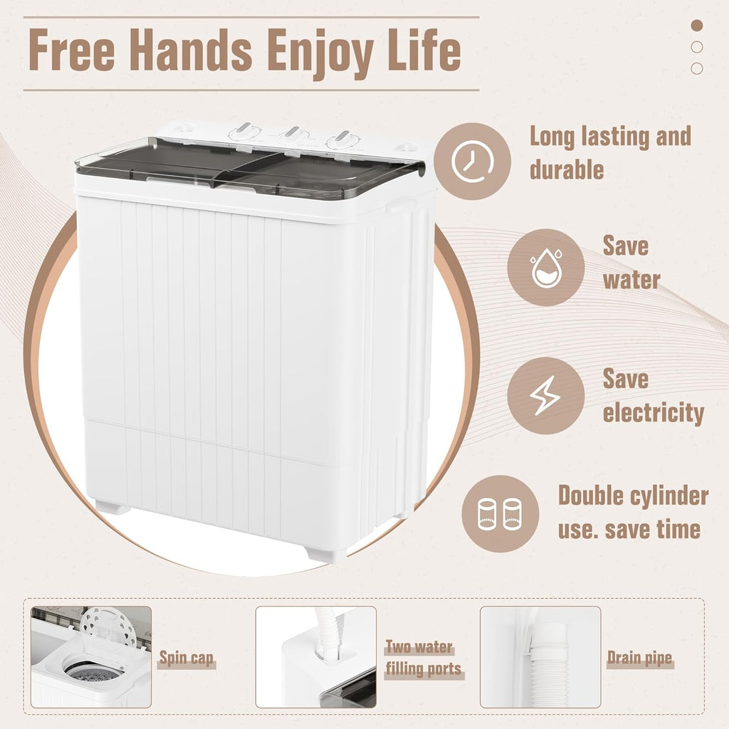 Portable Washing Machine, Twin Tub 28 Lbs Capacity Laundry, Mini Compact Washer and Spin Dryer Combo with Spin Cycle for Home, RVs, Apartment, Grey