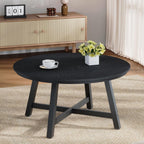 GarveeHome Round Coffee Table 36" Center Table,Large Coffee Table Black Accent Tables with Adjustable Feet, Living Room Tables with Thickened Legs and Designed Wood Grain, Easy Assemble