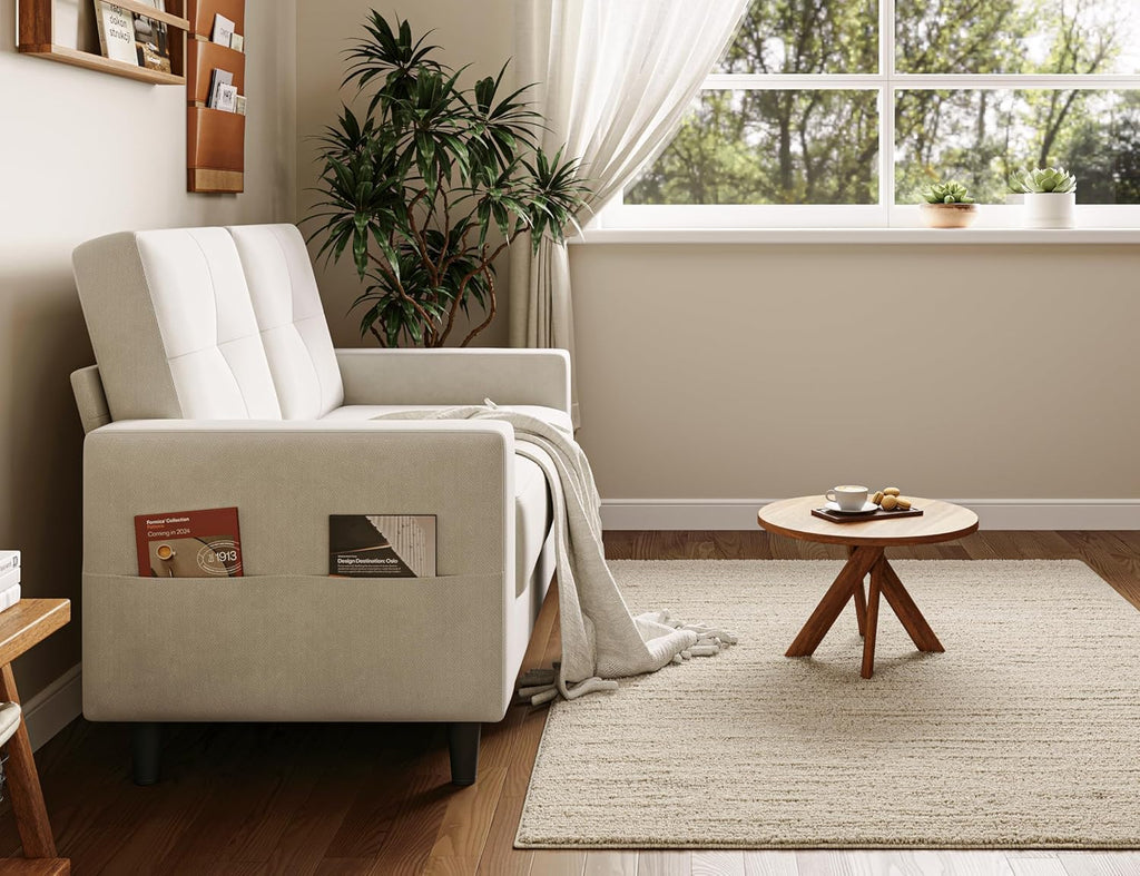 Txtin's Loveseat Sofa 53" Small Couches for Small Spaces 2 Seater Mini Couch for Bedroom Comfy Modern Love Seat for Apartment Office Living Room Warm White