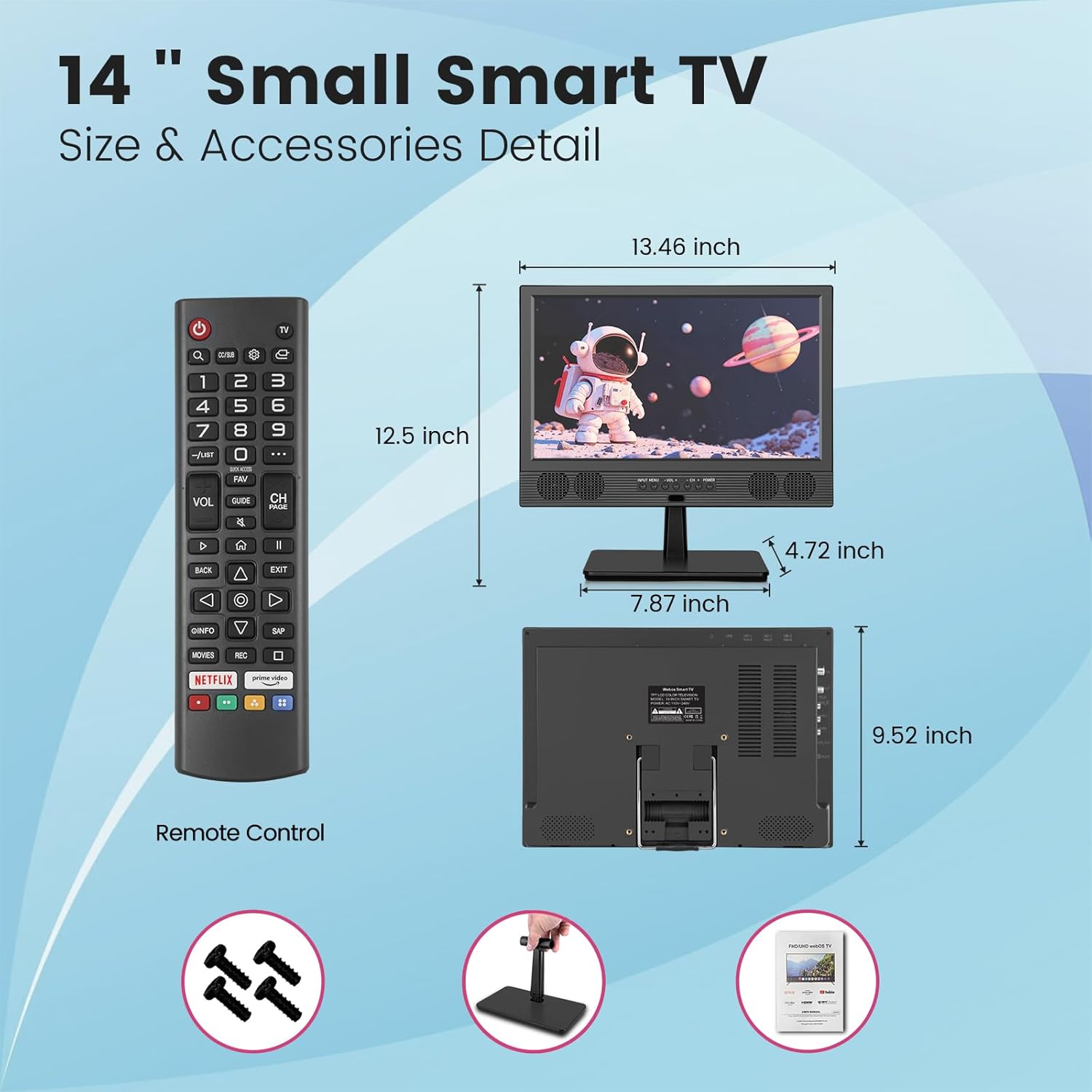 14 Inch Small Smart TV HD LED  Small Portable Smart TV with Built-in APP  Digital ATSC Tuner HDMI/USB/AV Inputs  Small Smart Television for Kitchen Bedroom RV Camper