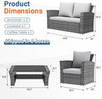 Wisteria Lane 4 Piece Patio Furniture Set  Wicker Outdoor Patio Conversation Furniture Set  All Weather Outdoor Patio Sofa with Cushion and Glass Table  Ash Gray