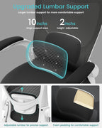 MUXX.STIL Office Chair, Ergonomic Desk Chair with Adjustable Lumbar Support and Flip up Armrest, Breathable Mesh Computer Chair for Home Office, White