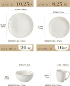 MALACASA 16 Pieces Dinnerware Sets, Modern Relief Design Plates and Bowls Sets, White Dish Set for 4, Kitchen Ceramic Dinner Plates Dishware Set, Microwave and Dishwasher Safe, Series LYDIA
