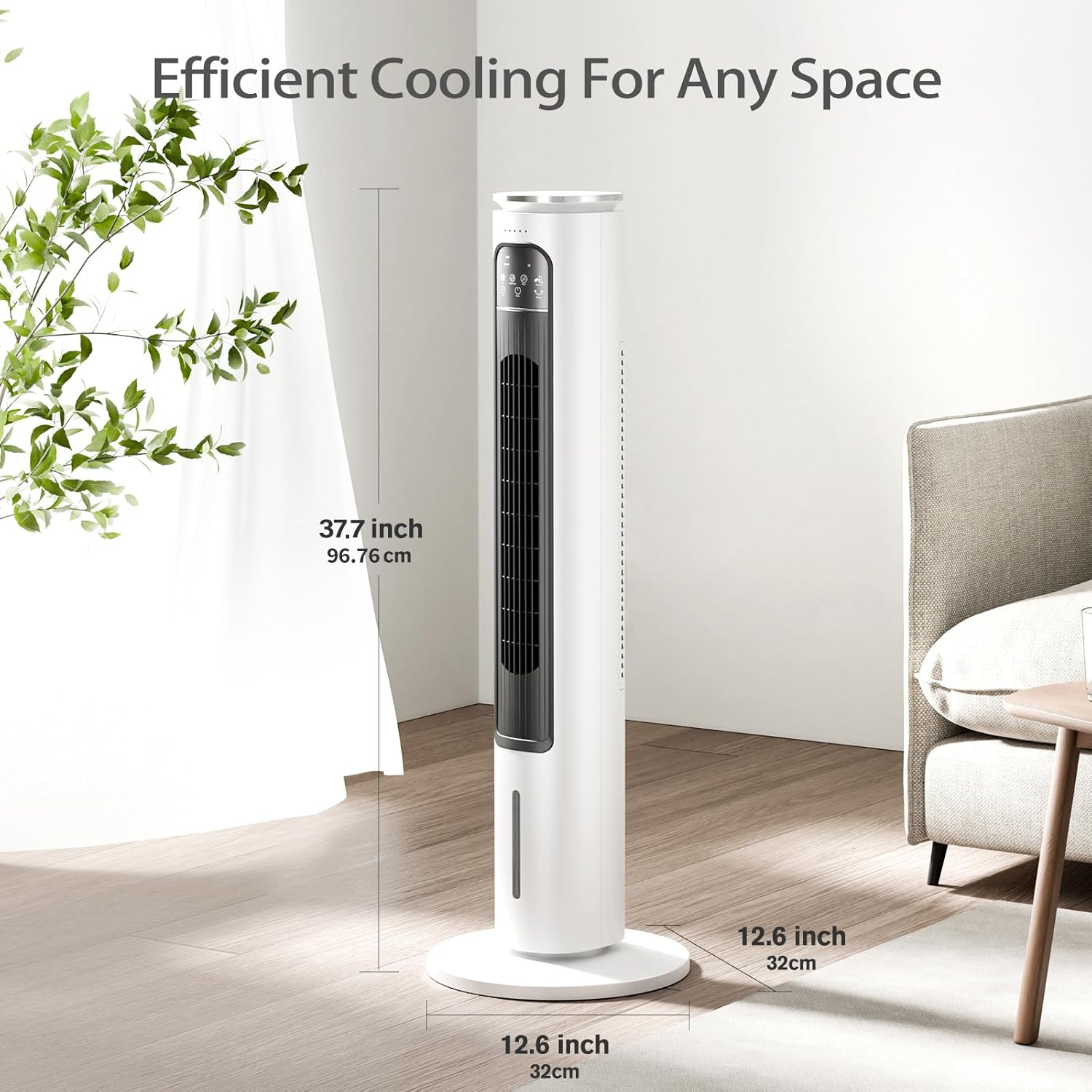 Windowless Portable Air Conditioners, 37.7’’ Evaporative Air Cooler w/Remote, Cooling Tower Fan, 2.5L Water Tank & Ice Packs, 12H Auto-off, 70° Oscillating, Ultra-Quiet Standing Fan For HomeOffice
