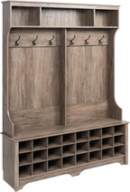 Prepac Gray Hall Tree, Shoe Cabinet, Storage Cabinet with 24 Shoe Cubbies and 6 Double Coat Hooks 15.5" D x 60" W x 77" H