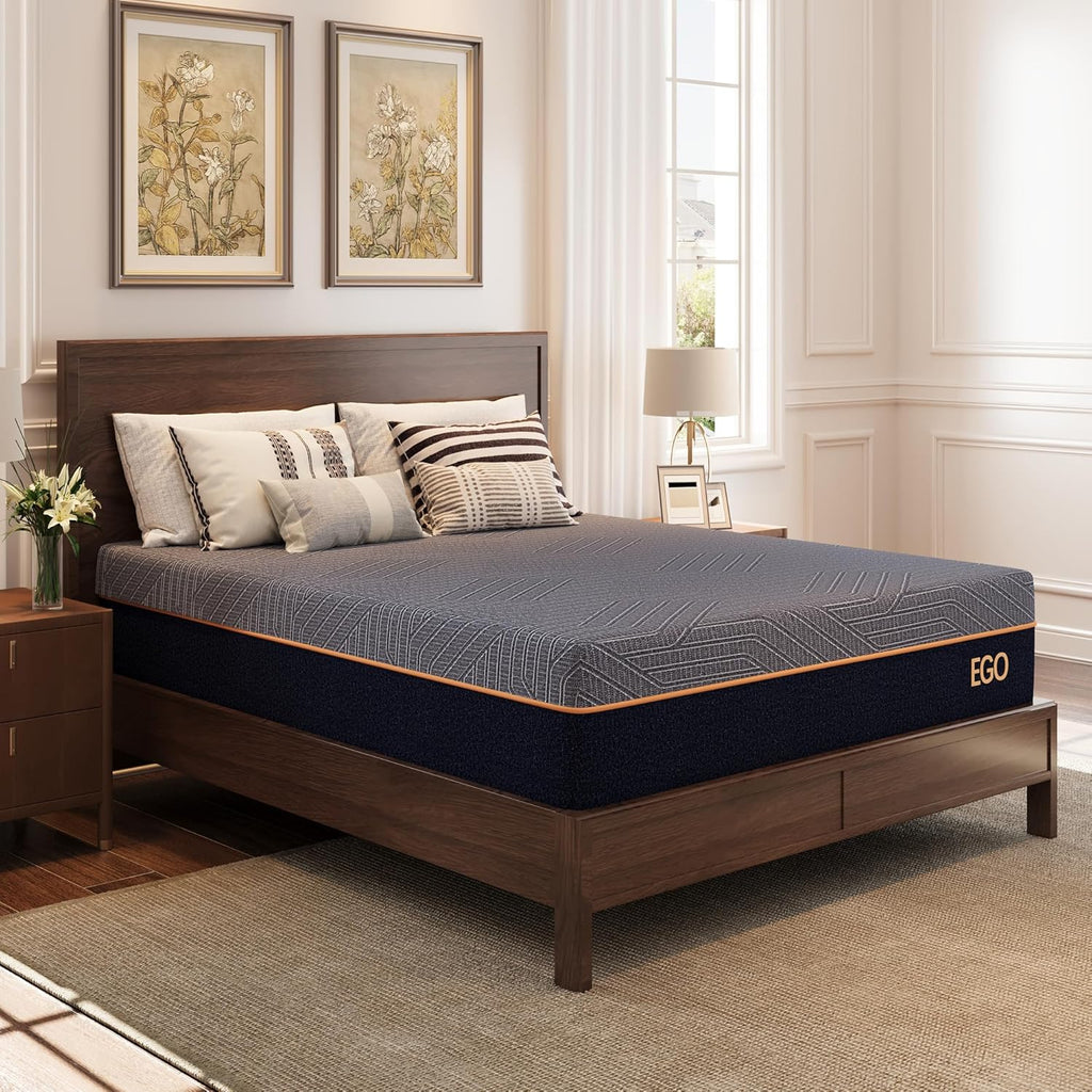 EGOHOME 12 Inch Queen Mattress, Copper Gel Cooling Memory Foam for Back Pain Relief, Therapeutic Bed in a Box, Foam Made in USA, CertiPUR-US Certified, 60x80x12 Black