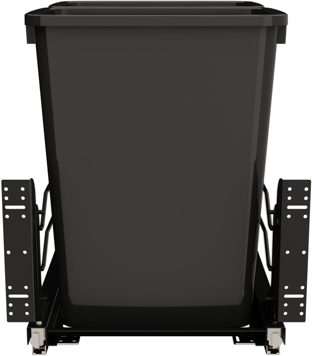 Rev-A-Shelf Steel Double Pullout Waste Container with Soft-Close, 35 Quart, Black - Sliding Garbage Bin System with Dual Trash Can for 18" Home Kitchen Base Cabinet, 53WC-1835SCDM-218