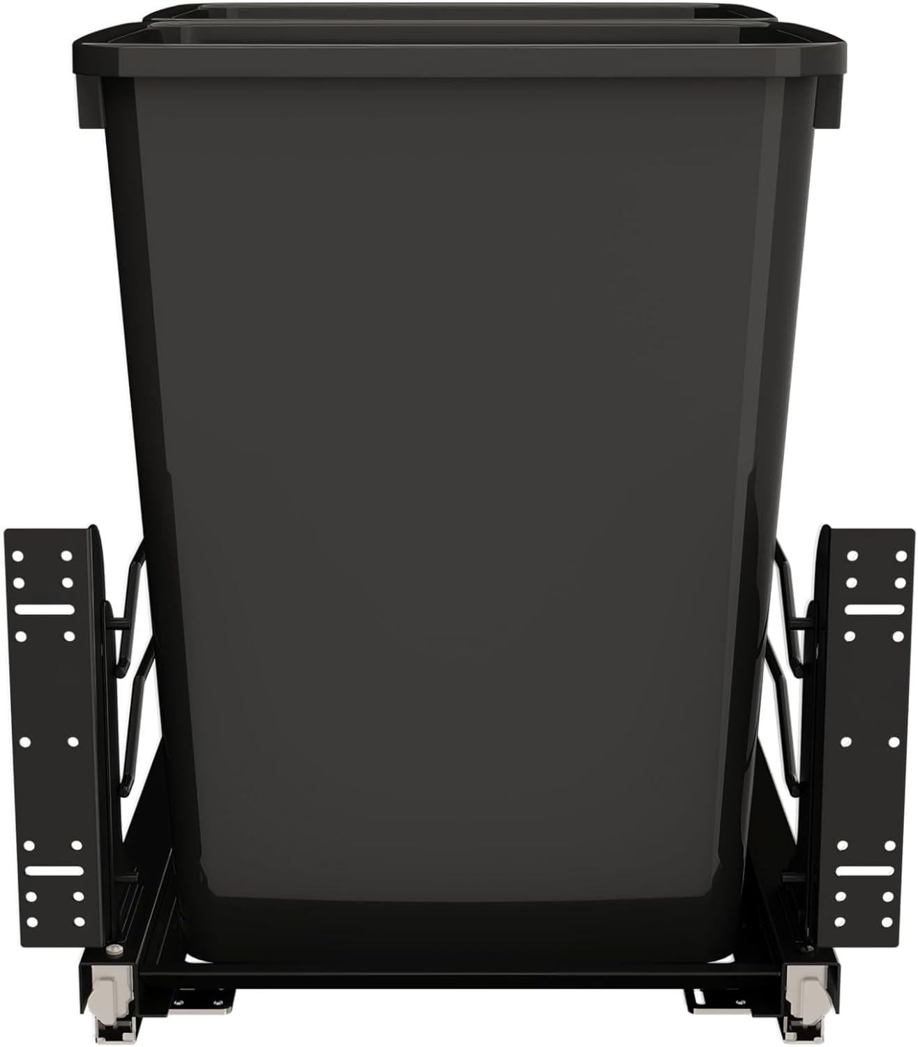 Rev-A-Shelf Steel Double Pullout Waste Container with Soft-Close, 35 Quart, Black - Sliding Garbage Bin System with Dual Trash Can for 18" Home Kitchen Base Cabinet, 53WC-1835SCDM-218