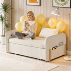 3-In-1 Convertible Sofa Bed with USB Ports, Pull Out Couch for Living Room Teddy Suede Fabric, Loveseat Sleeper Sofa with Side Pockets, 2 Pillows, Hide a Bed Couches for Small Spaces（US Fast Arrival）