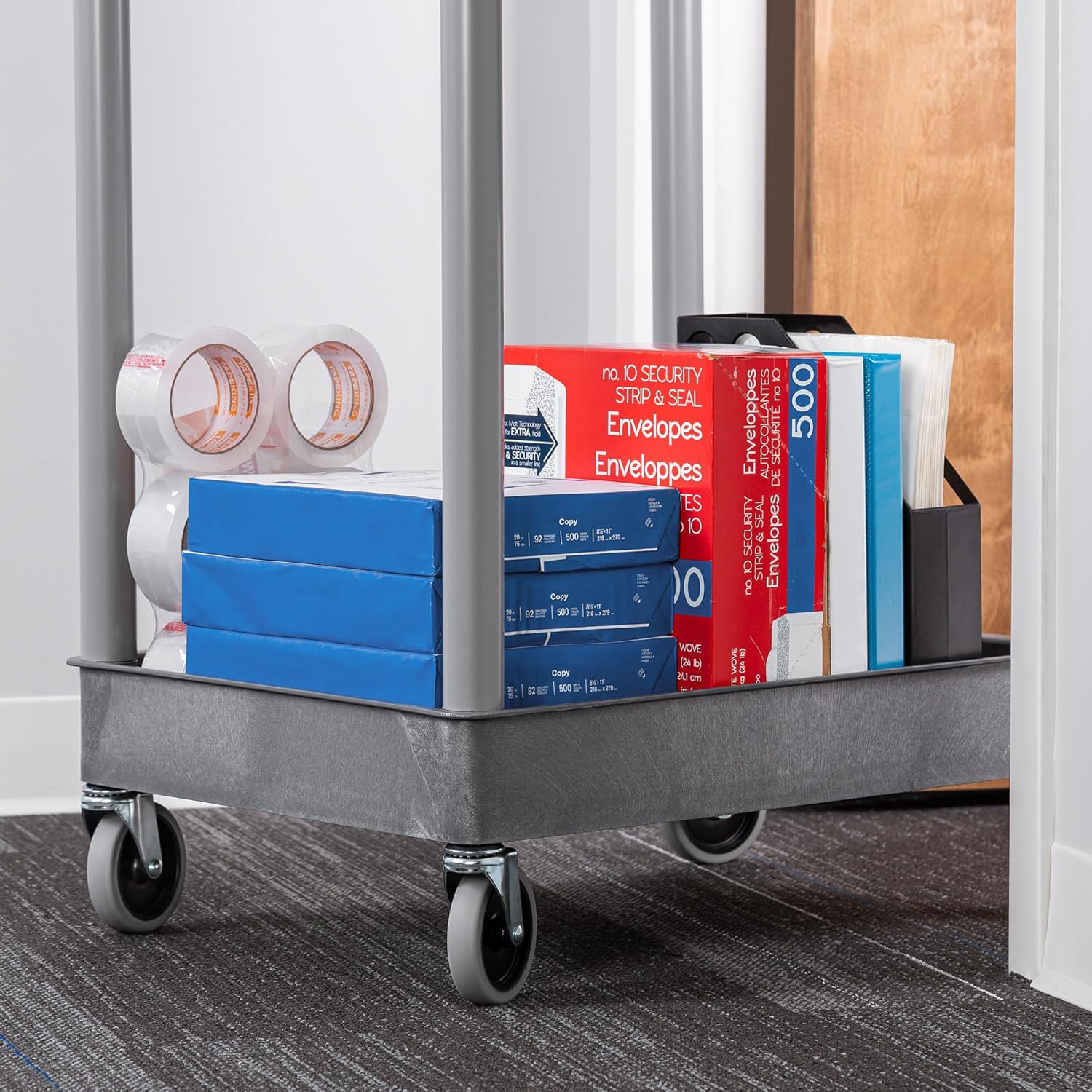 Stand Steady Tubstr Compact 2 Shelf Utility Cart | Made in USA | Space-Saving Tub Cart Holds Up to 300 lbs | Storage & Rolling Tool Cart for School, Office, Garage & Warehouse (24 x 18in / Gray)