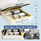 Allewie Queen Size Velvet Lift Up Storage Bed, Modern Wingback Headboard, Hydraulic Support, No Box Spring Needed, White