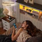 EnHomee Queen Bed Frame with Headboard, Bed Frame Queen Size with 4 Storage Drawers, Queen Bed with LED Lights & Charging Ports,No Box Spring Needed,NO Noise,Wooden, White