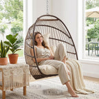 BULEXYARD Foldable Egg Swing Chair Without Stand, 350 Lbs Durable Rattan Wicker Hanging Patio Chair with Padded Cushion, Cozy Basket Hammock Seat for Indoor Outdoor Bedroom Balcony Tree, Brown Tan
