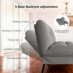 COMHOMA Convertible Futon Sofa Bed, 72″Fabric Futons Couch with Adjustable Backrest, Folding Sleeper Recliner for Living Room Furniture (Grey)