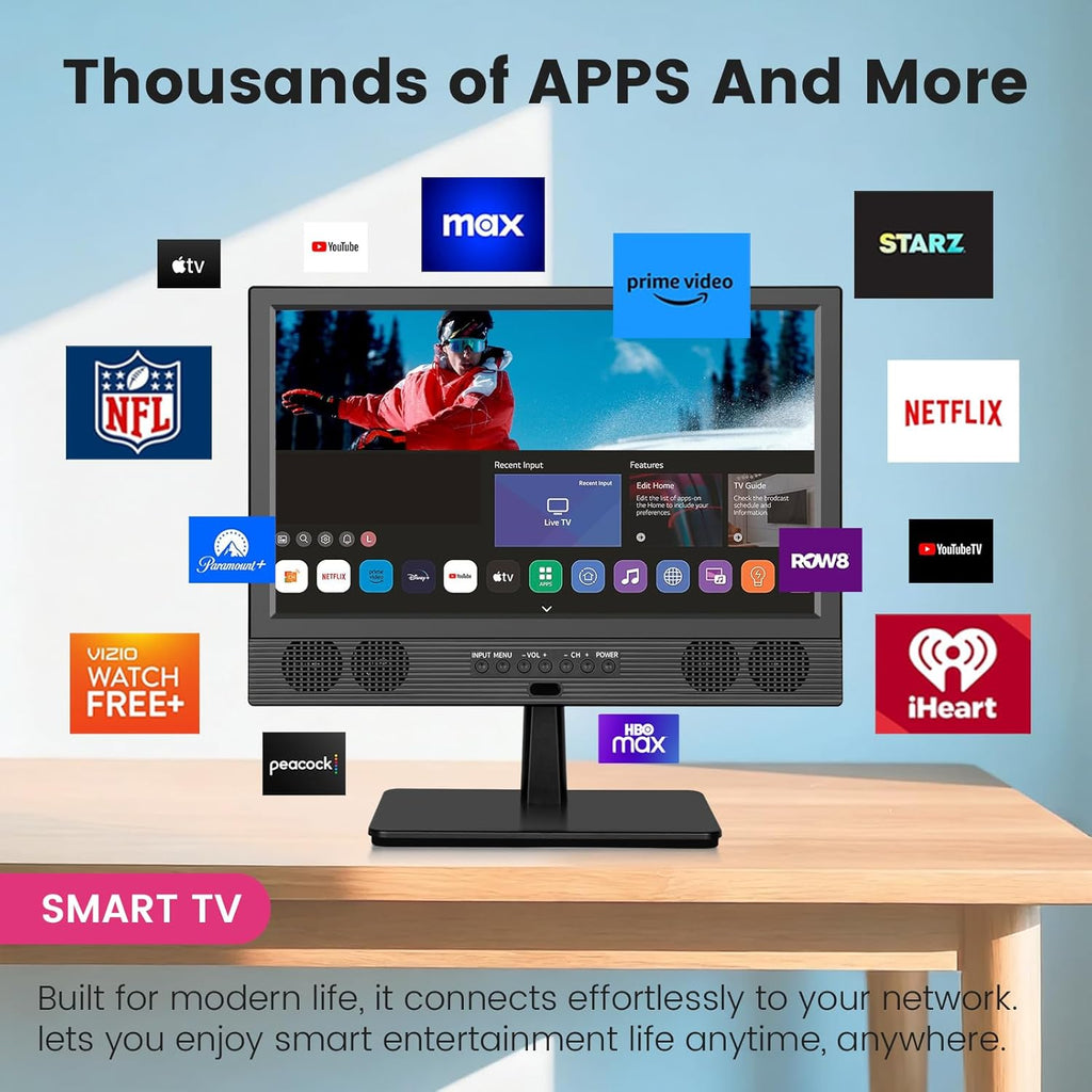 14 Inch Small Smart TV HD LED  Small Portable Smart TV with Built-in APP  Digital ATSC Tuner HDMI/USB/AV Inputs  Small Smart Television for Kitchen Bedroom RV Camper
