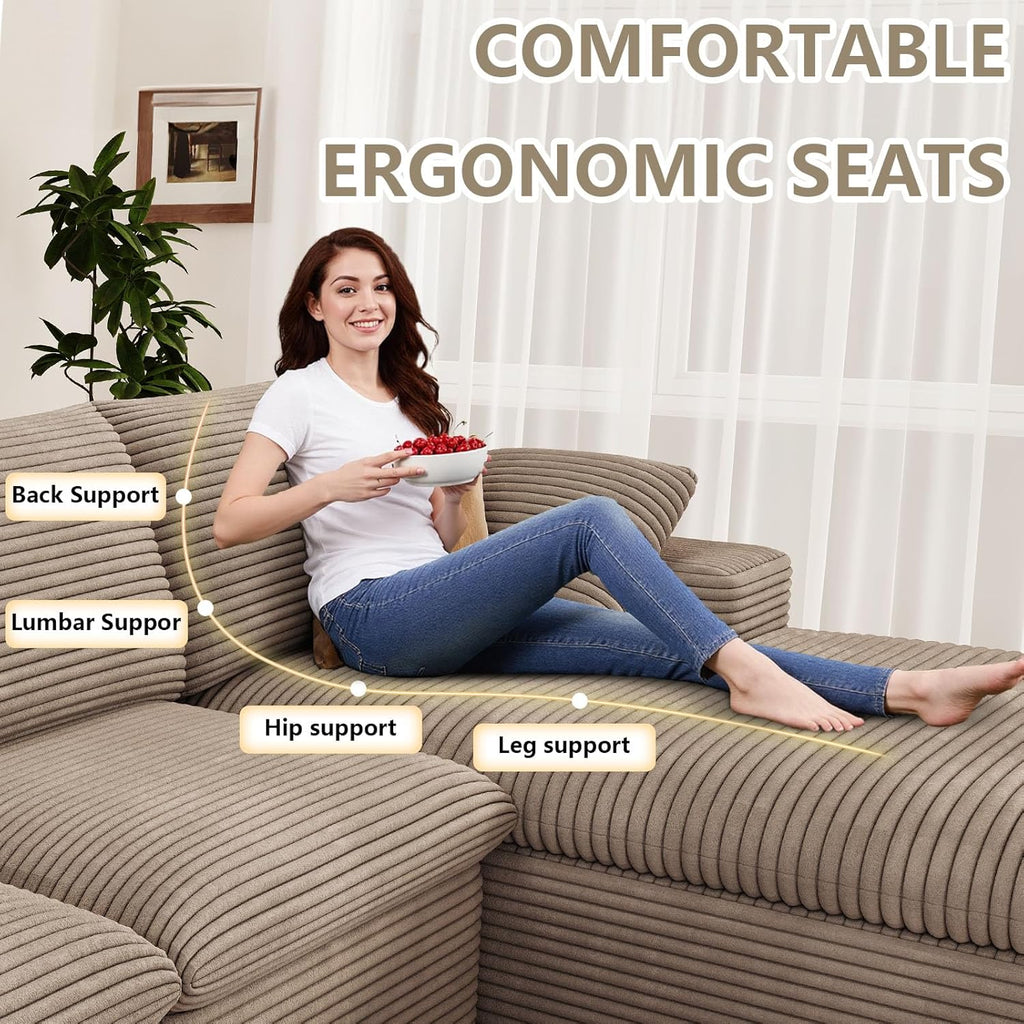 136" Cloud Couch Modular Sectional Couchs with Chaise Lounge, U-Shape Boneless Couches with Ottoman for Living Room, Corduroy Sofa with Deep Seat, No Assembly Required (Camel, Right Facing Chaise)