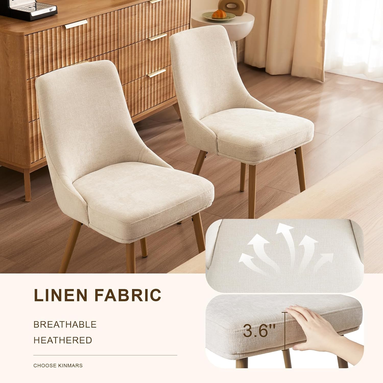 Modern Upholstered Dining Chairs Set of 4 with Thick Seat Cushion and Curved Back, Fabric Farmhouse Dinner Chair for Kitchen, Dining Room,Cafe (Fabric - Beige, Set of 4)