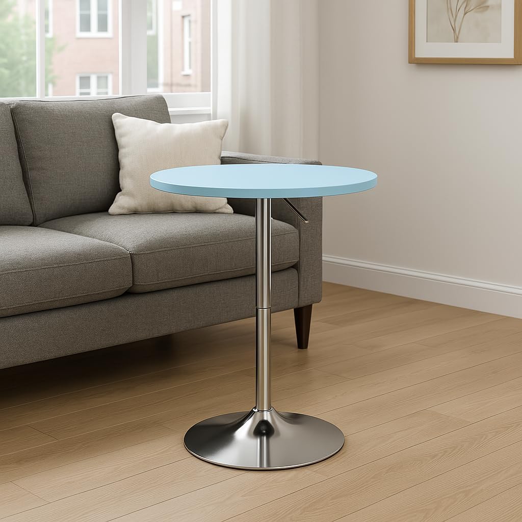 Magshion 23.5" Round Adjustable Height Bar Table, 27.5"-36" Range, 360° Swivel MDF Top Pub Table for Dining, Café, Cocktail, Blue