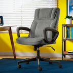 Serta Hannah Executive Home Office Desk Chair, Ergonomic Mid-Back with Lumbar Support, Firm Seat Cushion, Layered Body Pillows, Padded Armrests, Swivel Base, Easy Assembly, Microfiber, Black/Grey