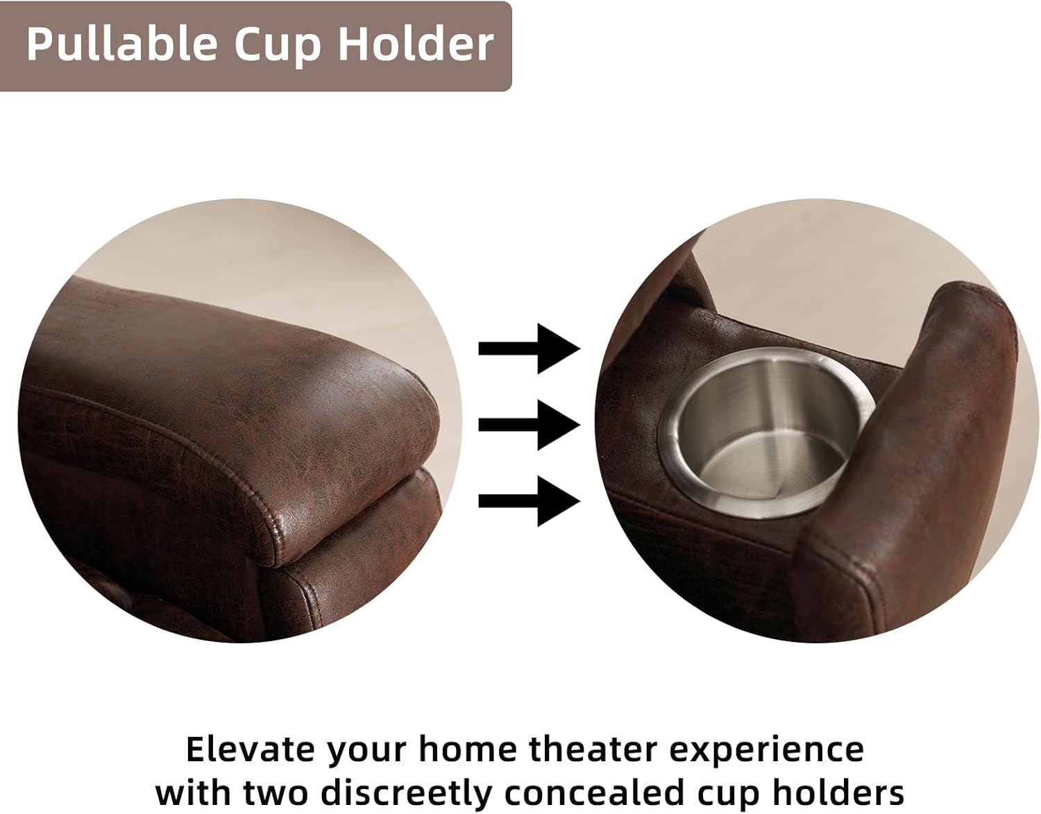 Leather Recliner Chair, Manual Recliner Chair for Adults with Overstuffed Arms and Back, Single Sofa Recliner with Cup Holders for Living Room (1, Red Brown)