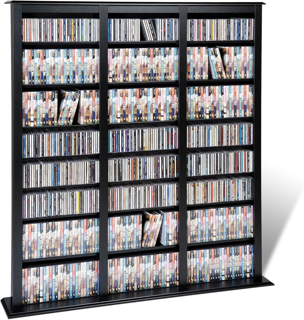 Prepac Barrister 3 Column Tall Storage Cabinet, Black Storage Cabinet with 27 Adjustable Shelves Display DVD for Living Room, 9.5" D x 57" W x 63.75" H