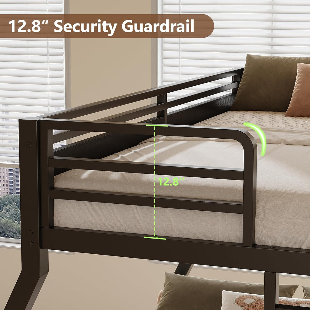 Feonase Bunk Beds Twin Over Full Size, Heavy Duty Metal Bunk Beds with Safety Guardrail & Ladders, Steel Loft Bed Frame for Teens and Adults, Apartment or Dorm, Noise Free & Easy Assembly, Black