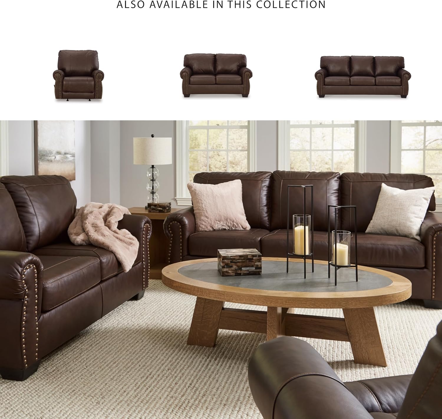 Signature Design by Ashley Colleton Classic Leather Match Sofa with Nailheads, Dark Brown