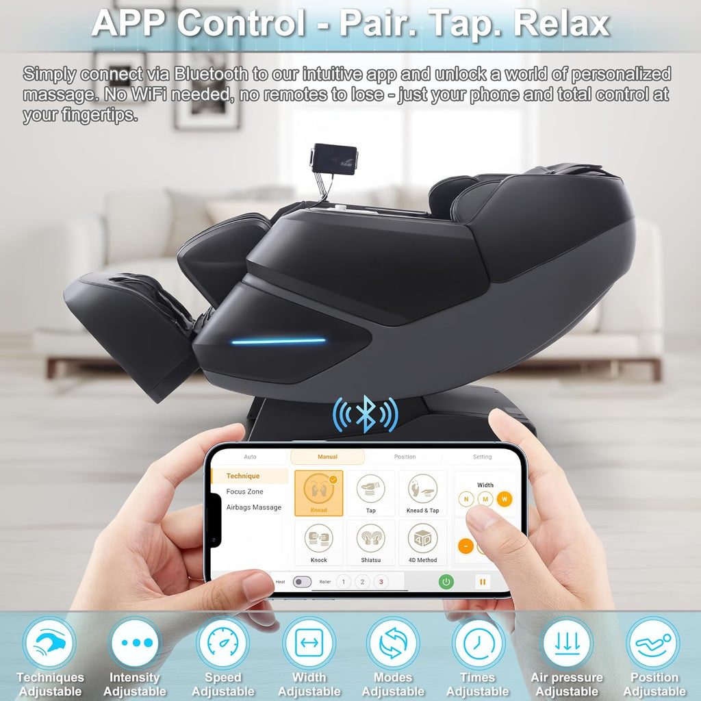 MassaMAX MT339 4D Massage Chair, Full Body Recliner with Auto Footrest, Zero Gravity, OTA Cloud Tech, SL Track, Deep Yoga Stretch, 27 Modes, APP, AI Control, and Heating (Deep Black)
