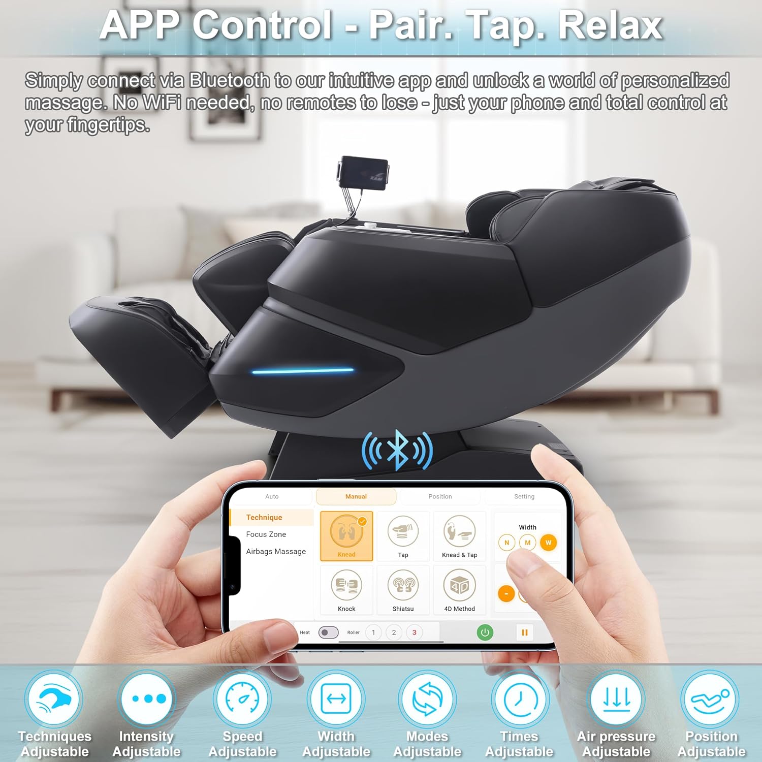 MassaMAX MT339 4D Massage Chair, Full Body Recliner with Auto Footrest, Zero Gravity, OTA Cloud Tech, SL Track, Deep Yoga Stretch, 27 Modes, APP, AI Control, and Heating (Deep Black)